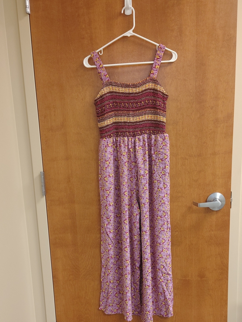 Dokotoo Women’s Lavender Floral Smocked Wide Leg Romper